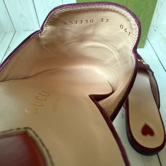 Gucci Princetown Horsebit Suede Mule Flat Burgundy Sz 37 / 7 - Picture 9 of 12
